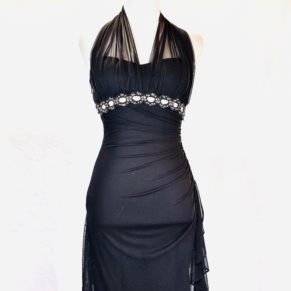 Cache Black Halter Dress – Chiffon with Pink Sequin Accent | 4